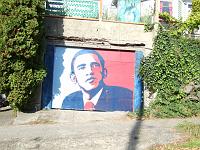 Barack Obama painted on garage